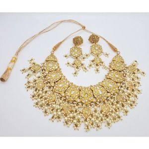 22kt Yellow Gold Kundan Diamond Polki Necklace Set
